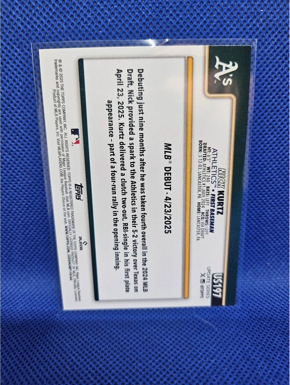 Nick Kurtz #US197 [Rookie] 2025 Topps Update - A's - RAW Mint